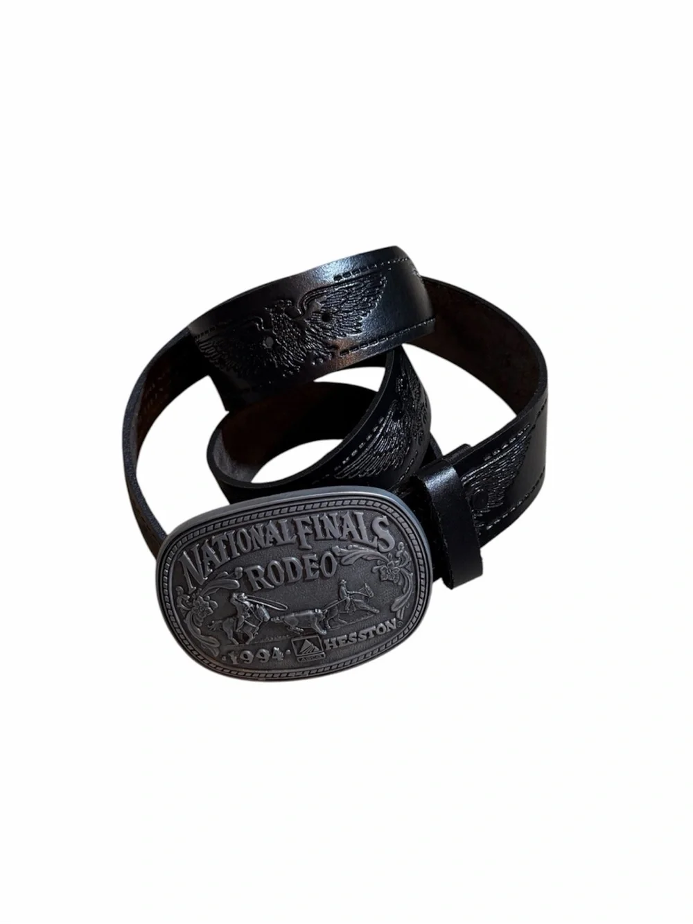 National Finals Rodeo Western Leather Belt with Silver Buckle